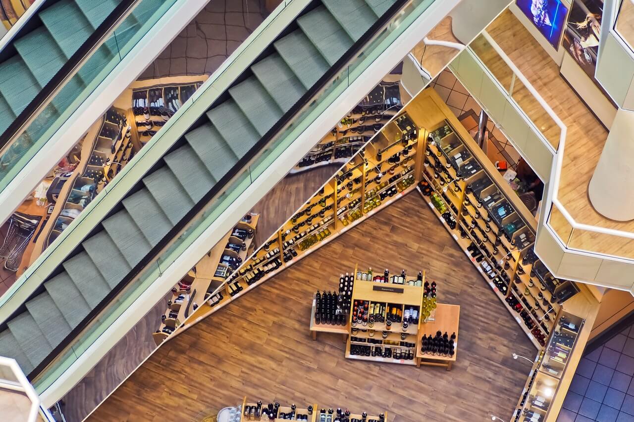 photo of a multilayer shopping mall from above