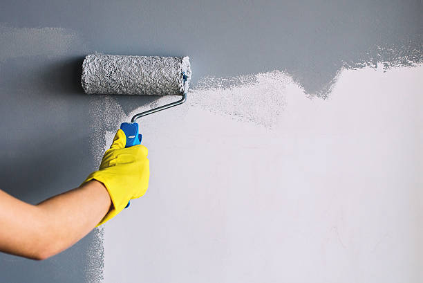 painter painting a wall in grey