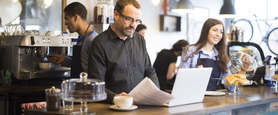 Workers working in a cafe